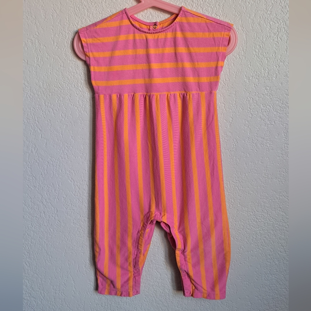 Primary Girls Pink Orange Striped Onesie Jumpsuit Size 6-12 Months